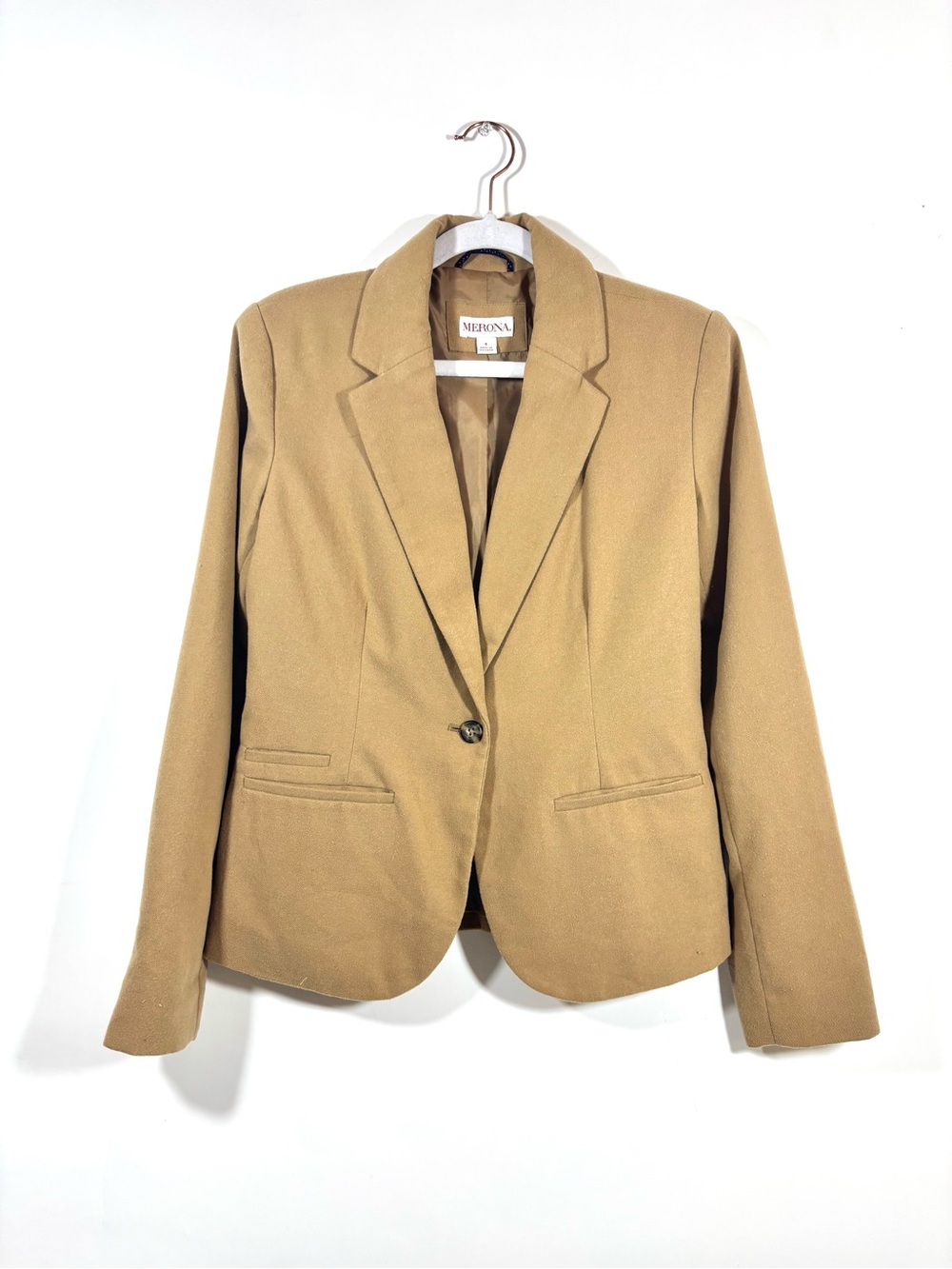 Merona Women's Single-Button Tailored Blazer - Camel / Tan (Size 4)